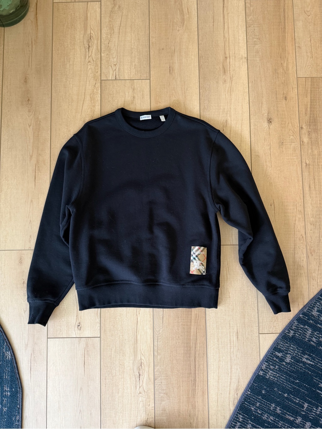 Burberry Check Label Crewneck Sweatshirt Color Black Size Large